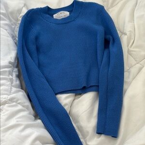 Blue Ribbed Knit Sweater